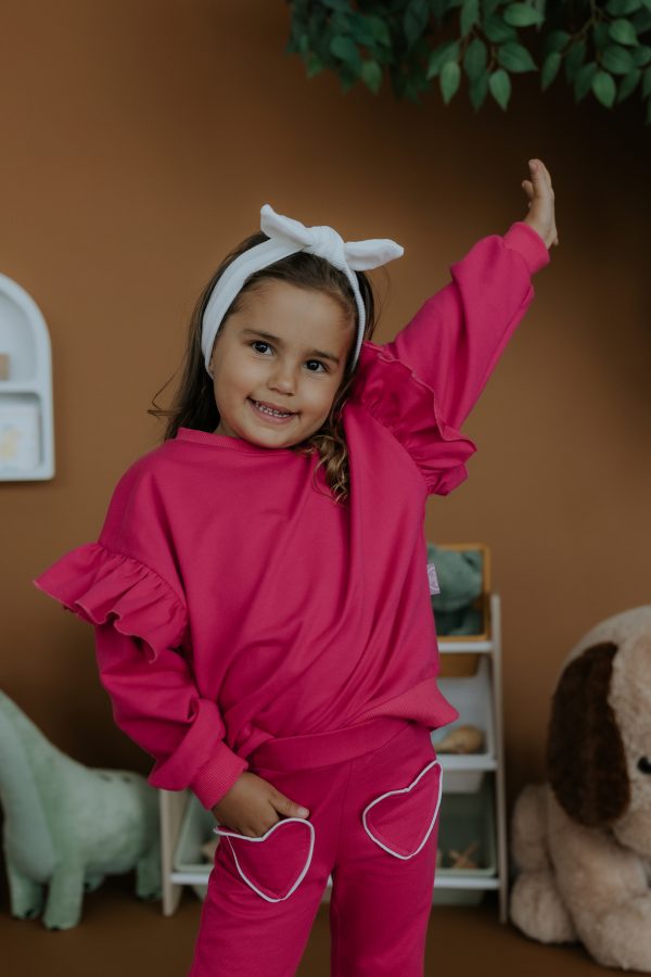 Sweatshirt com Folhos & Calças em Boca de Sino